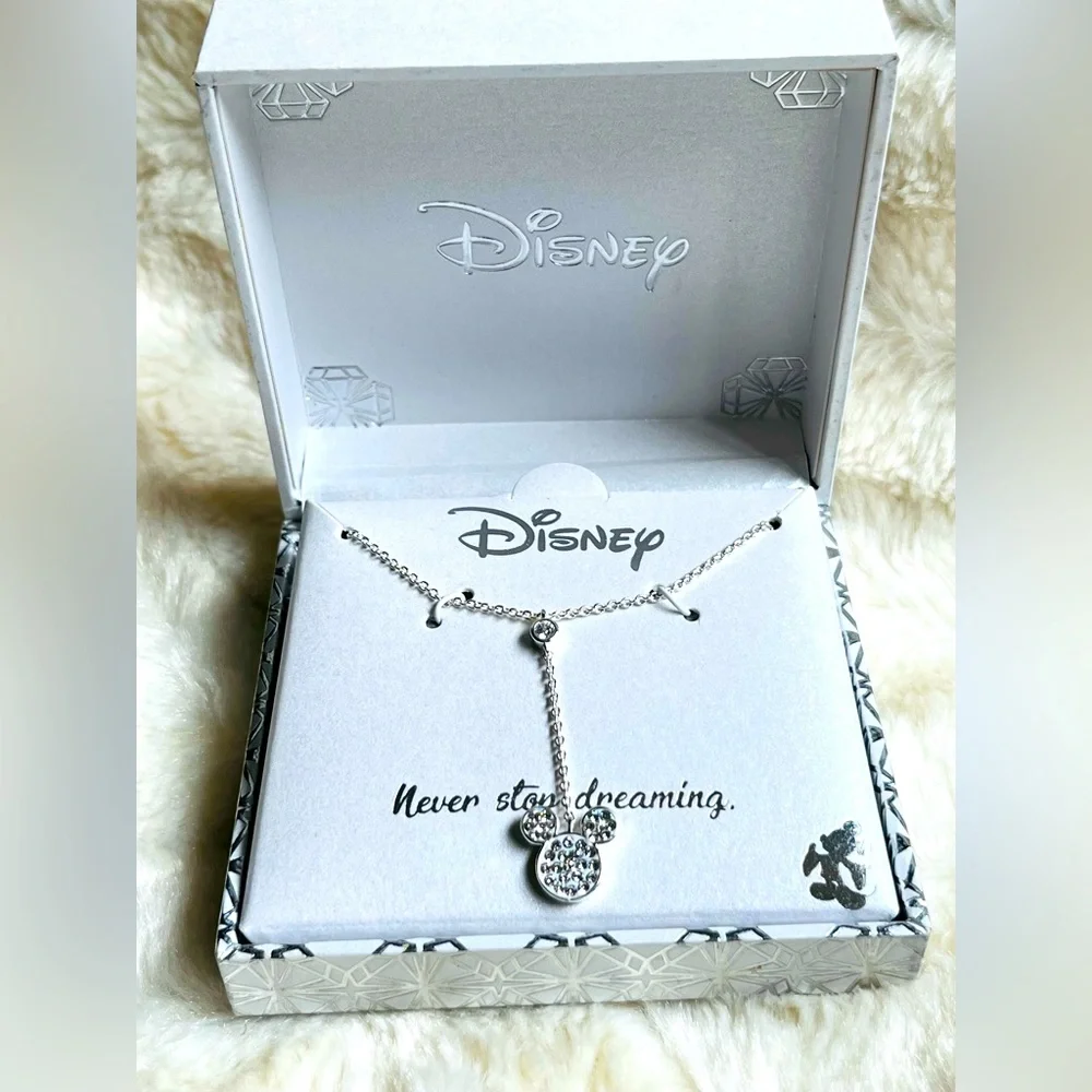 Disney find silver plated Sabarsky Crystal mouse head necklace NIB
